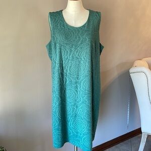 Very Vollbracht textured stretch sheath midi dress sleeveless pull over green 2X